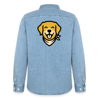 Bandeau de chien Golden Retriever Randonneur de randonnée - Chemise en denim homme bio Stanley/Stella - bleu clair délavé - Dos - AI Model Male 185 light (185cm)