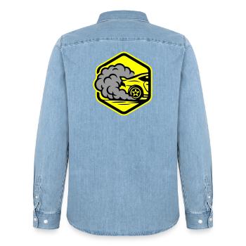 Car Gas Icon Car Racing - Men’s Organic Denim Shirt by Stanley/Stella - light wash - Back - AI Model Male 185 light (185cm)