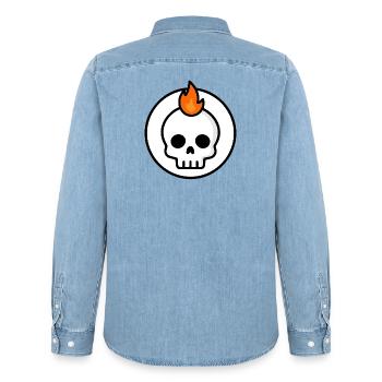 Cute Doom Skull Fire Graphic - Men’s Organic Denim Shirt by Stanley/Stella - light wash - Back - AI Model Male 185 light (185cm)