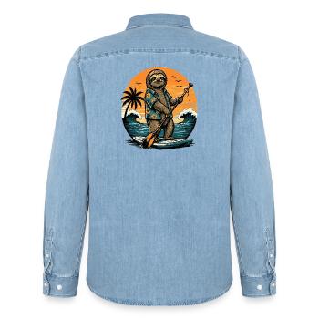 Funny SUP Paddleboard Board Stand Up paddle - Men’s Organic Denim Shirt by Stanley/Stella - light wash - Back - AI Model Male 185 light (185cm)