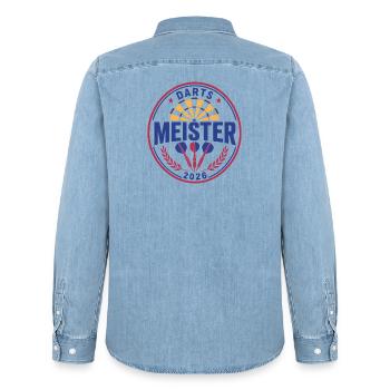 Darts Champion 2026, Winner Shirt, Hoodie, Cap, Bag - Men’s Organic Denim Shirt by Stanley/Stella - light wash - Back - AI Model Male 185 light (185cm)