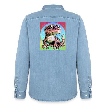 Gecko - Männer Jeanshemd Organic von Stanley/Stella - verwaschenes Hellblau - Hinten - AI Model Male 185 light (185cm)