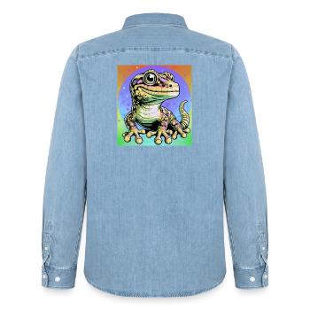 Gecko - Männer Jeanshemd Organic von Stanley/Stella - verwaschenes Hellblau - Hinten - AI Model Male 185 light (185cm)