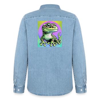 Gecko - Männer Jeanshemd Organic von Stanley/Stella - verwaschenes Hellblau - Hinten - AI Model Male 185 light (185cm)