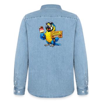 Parrot with popsicles - Men’s Organic Denim Shirt by Stanley/Stella - light wash - Back - AI Model Male 185 light (185cm)