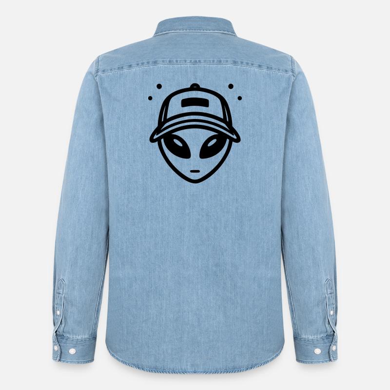 Alien mit Trucker-Mütze - Männer Jeanshemd Organic von Stanley/Stella - verwaschenes Hellblau