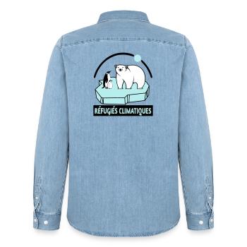 Réfugiés climatiques - Chemise en denim homme bio Stanley/Stella - bleu clair délavé - Dos - AI Model Male 185 light (185cm)