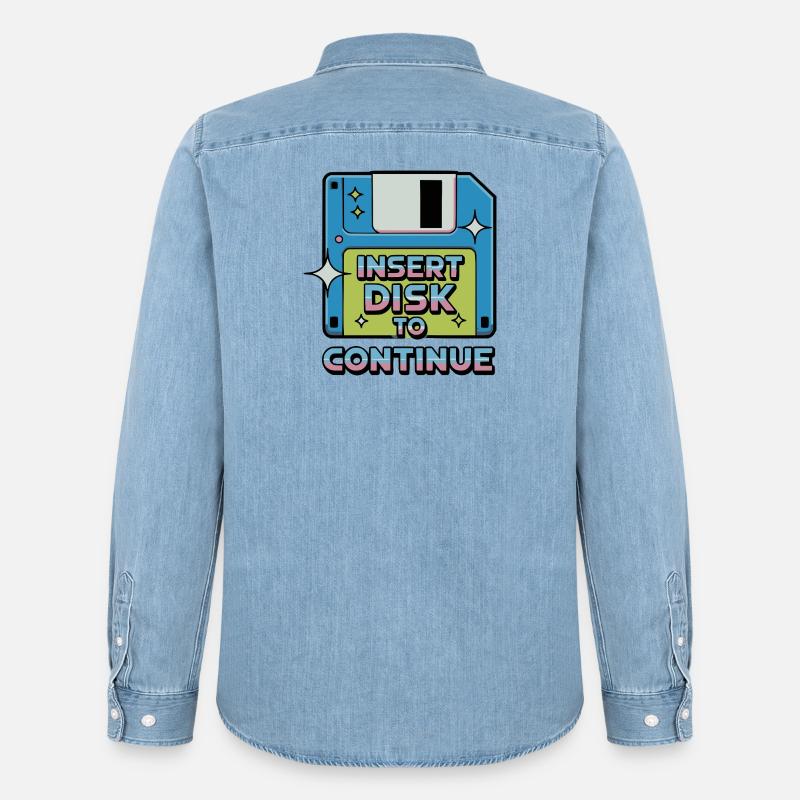 Y2K Retro – Insert Disk to Continue - Männer Jeanshemd Organic von Stanley/Stella - verwaschenes Hellblau