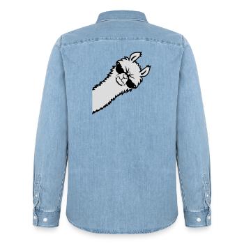 Llama en colère regard côté lunettes de soleil Cool Sour - Chemise en denim homme bio Stanley/Stella - bleu clair délavé - Dos - AI Model Male 185 light (185cm)