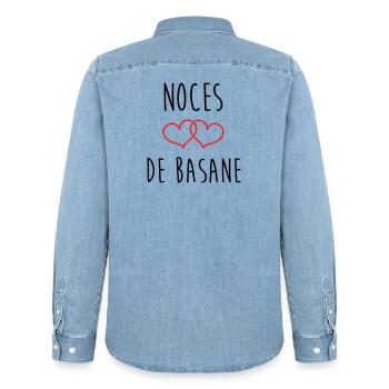 noces de basane 31 ans de mariage - Chemise en denim homme bio Stanley/Stella - bleu clair délavé - Dos - AI Model Male 185 light (185cm)