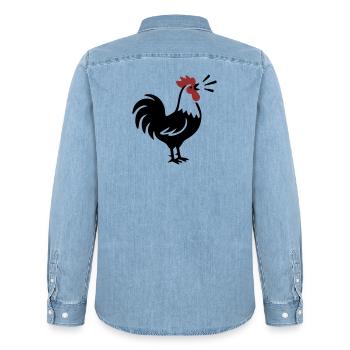 Logo de la ferme Rooster Crows - Chemise en denim homme bio Stanley/Stella - bleu clair délavé - Dos - AI Model Male 185 light (185cm)