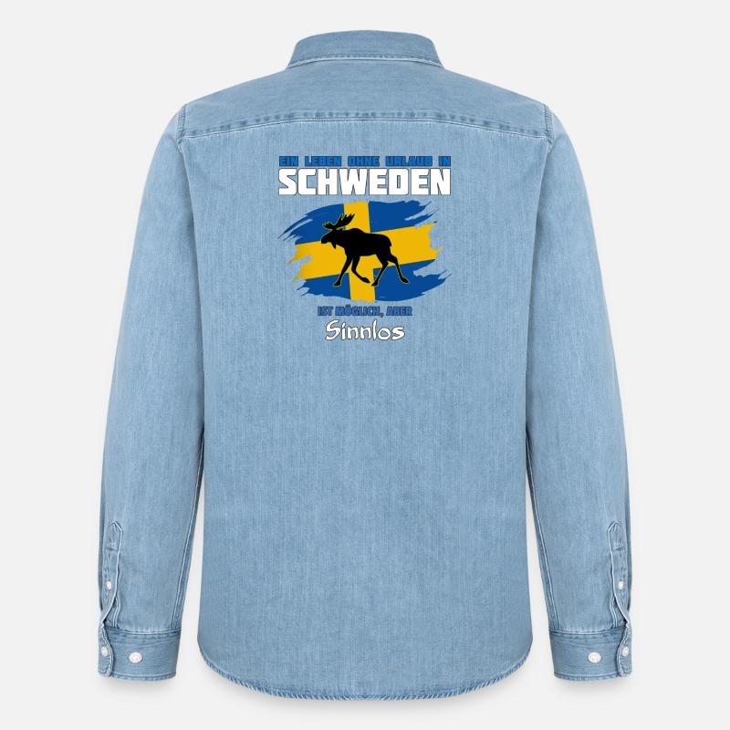 Schweden Meme Design mit Elchsilhouette - Männer Jeanshemd Organic von Stanley/Stella - verwaschenes Hellblau