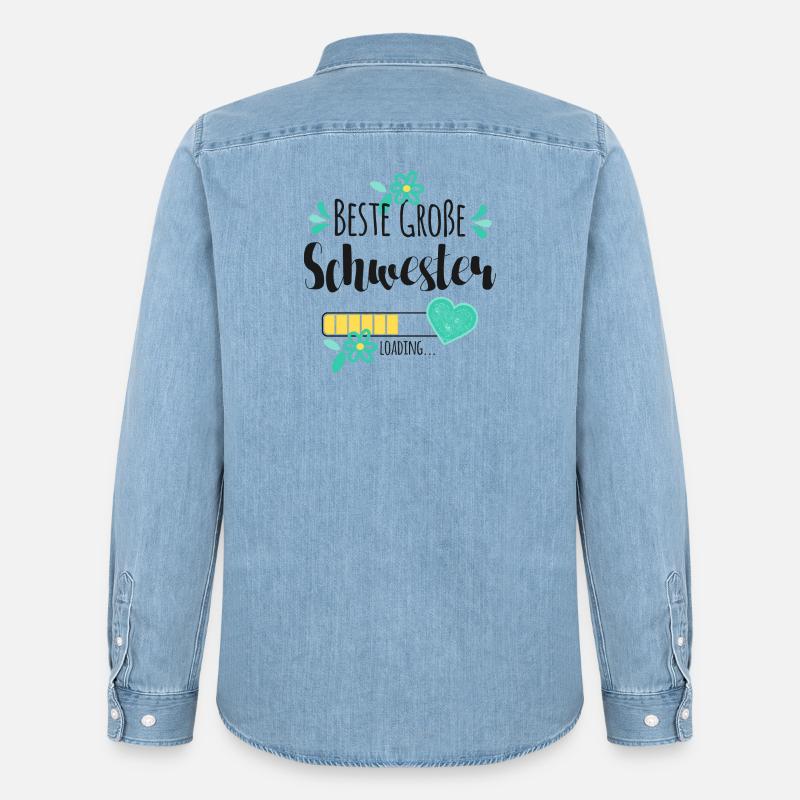 Beste Große Schwester Loading - Männer Jeanshemd Organic von Stanley/Stella - verwaschenes Hellblau