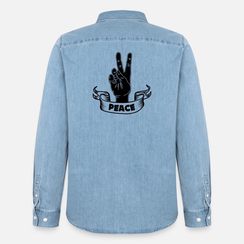 Schwarzer Handfrieden mit Text FRIEDEN - Männer Jeanshemd Organic von Stanley/Stella - verwaschenes Hellblau