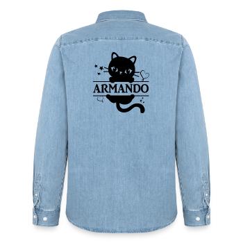 t-shirt Armando t-shirt chat cadeau idée chat chat - Chemise en denim homme bio Stanley/Stella - bleu clair délavé - Dos - AI Model Male 185 light (185cm)