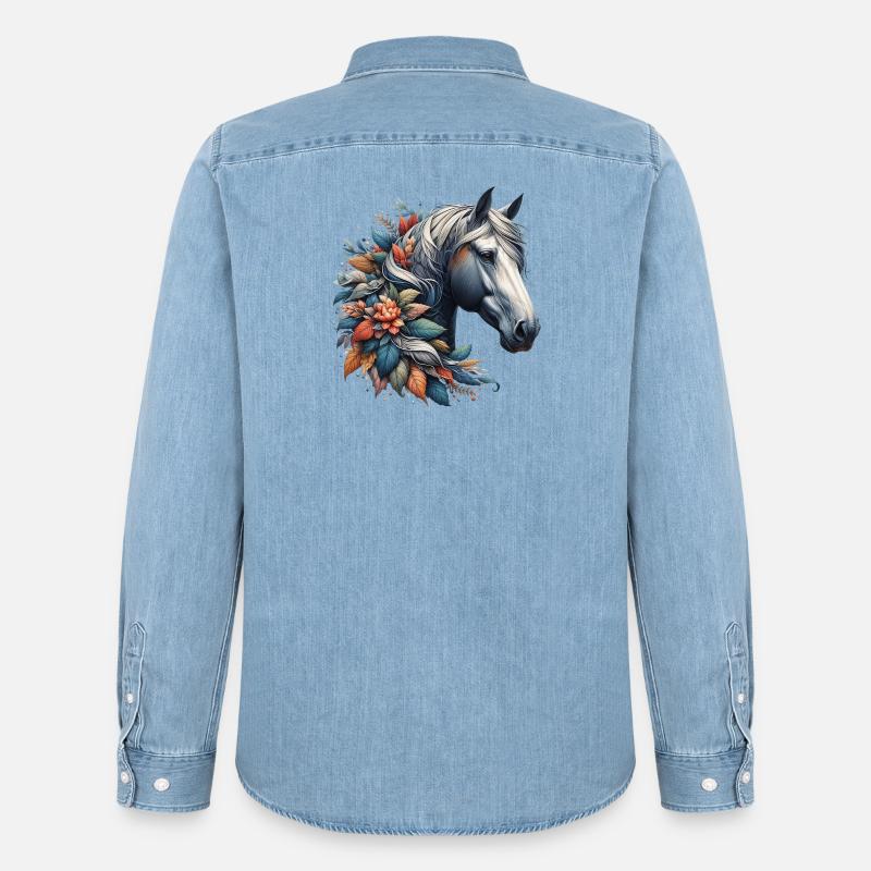 Pferd - Männer Jeanshemd Organic von Stanley/Stella - verwaschenes Hellblau