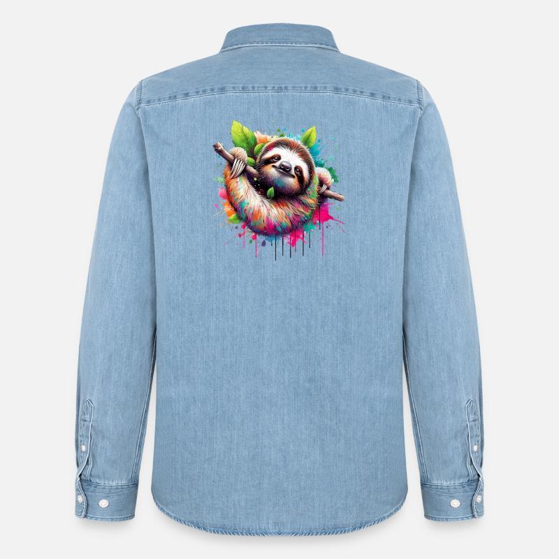 Faultier - Männer Jeanshemd Organic von Stanley/Stella - verwaschenes Hellblau