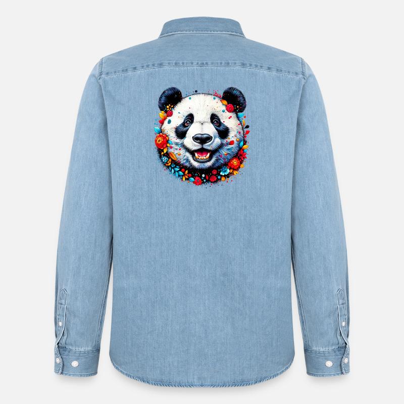 Panda - Männer Jeanshemd Organic von Stanley/Stella - verwaschenes Hellblau