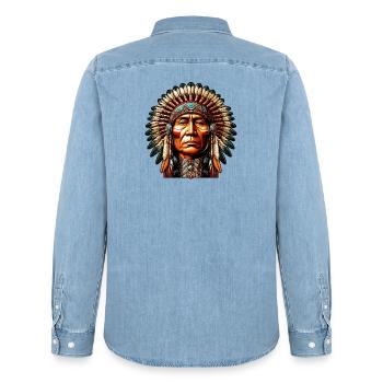 Amérindien Peau rouge d’Amérique - Chemise en denim homme bio Stanley/Stella - bleu clair délavé - Dos - AI Model Male 185 light (185cm)