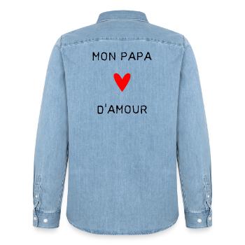 FATHER'S DAY. HAPPY FATHER'S DAY. DAD. HAPPY BIRTHDAY. - Men’s Organic Denim Shirt by Stanley/Stella - light wash - Back - AI Model Male 185 light (185cm)