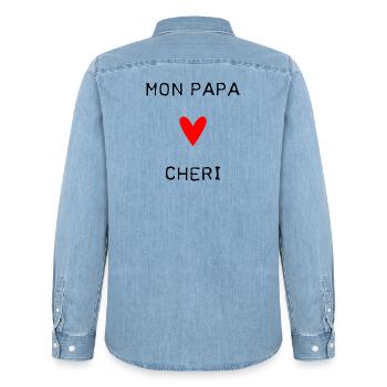 DAD. FATHER'S DAY. HAPPY FATHER'S DAY. HAPPY BIRTHDAY. - Men’s Organic Denim Shirt by Stanley/Stella - light wash - Back - AI Model Male 185 light (185cm)