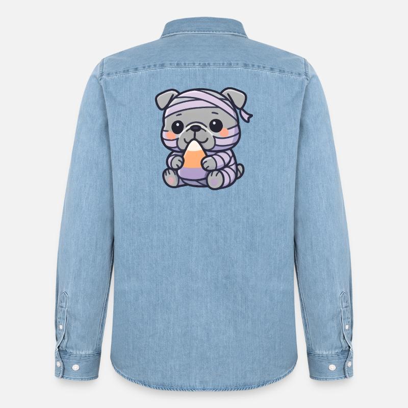 Hundemumie Candy Corn - Männer Jeanshemd Organic von Stanley/Stella - verwaschenes Hellblau