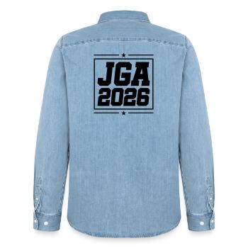 Jga 2026 Bachelor Party - Men’s Organic Denim Shirt by Stanley/Stella - light wash - Back - AI Model Male 185 light (185cm)