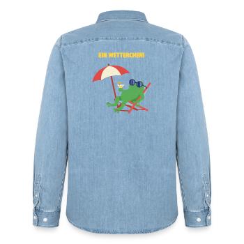 Frosch Strandurlaub mit Cocktail. Geiles Wetter! - Männer Jeanshemd Organic von Stanley/Stella - verwaschenes Hellblau - Hinten - AI Model Male 185 light (185cm)