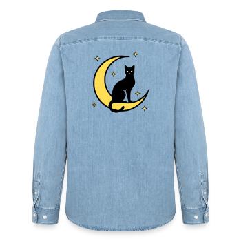 Cat Moon Stars Witchcraft - Men’s Organic Denim Shirt by Stanley/Stella - light wash - Back - AI Model Male 185 light (185cm)