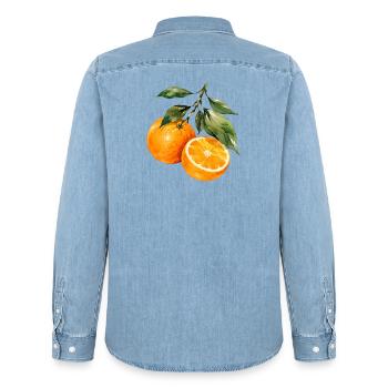 Orangen Aquarell Obstzweig - Männer Jeanshemd Organic von Stanley/Stella - verwaschenes Hellblau - Hinten - AI Model Male 185 light (185cm)