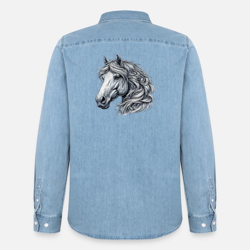 Pferd - Männer Jeanshemd Organic von Stanley/Stella - verwaschenes Hellblau