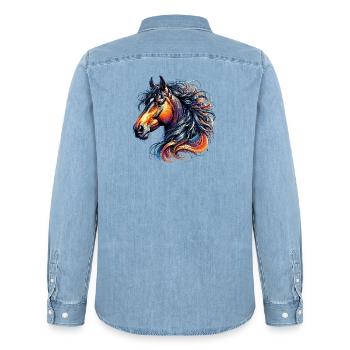 Horse - Men’s Organic Denim Shirt by Stanley/Stella - light wash - Back - AI Model Male 185 light (185cm)