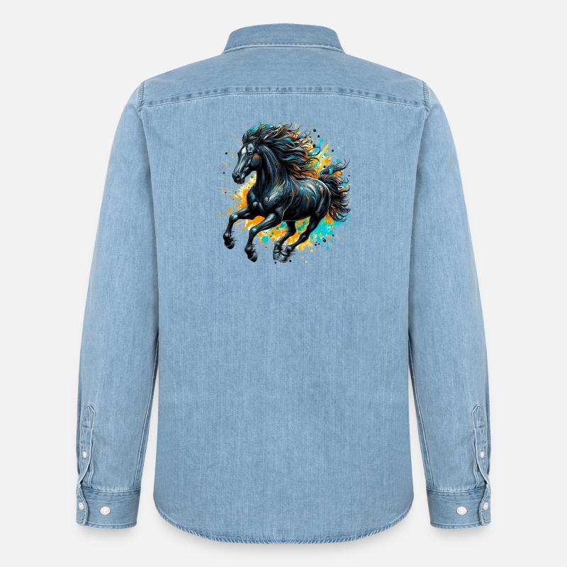 Pferd - Männer Jeanshemd Organic von Stanley/Stella - verwaschenes Hellblau