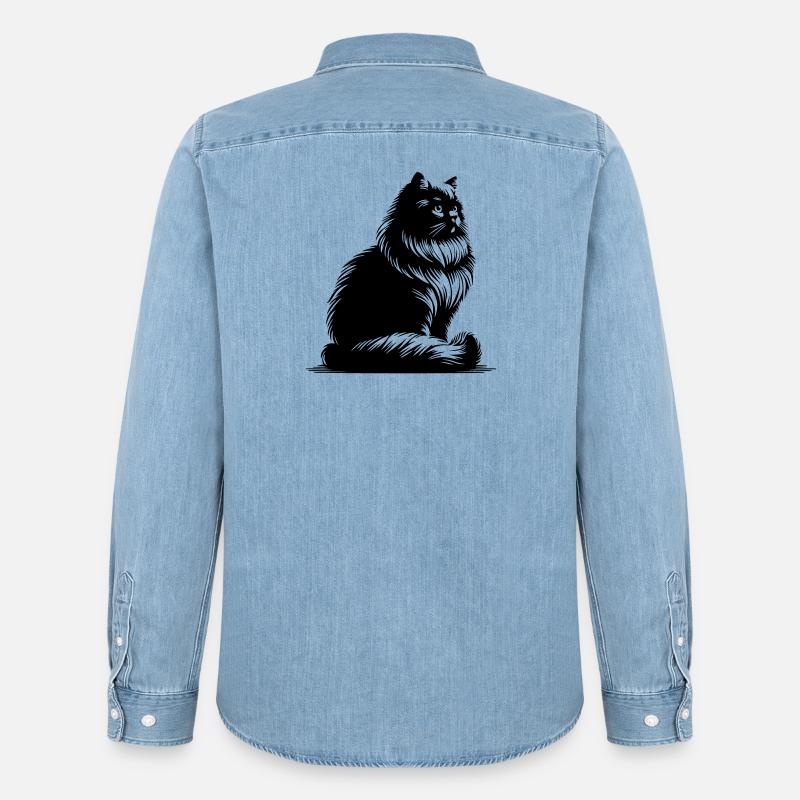 Britisch Langhaar Katze - Männer Jeanshemd Organic von Stanley/Stella - verwaschenes Hellblau