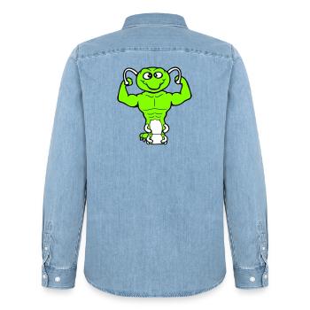 Raupe Bodybuilder Muskelaufbau Stark Fitness Gym - Männer Jeanshemd Organic von Stanley/Stella - verwaschenes Hellblau - Hinten - AI Model Male 185 light (185cm)