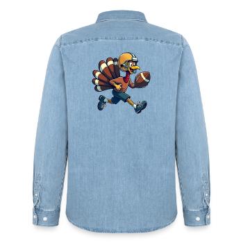 Thanksgiving Football Truthahn - Männer Jeanshemd Organic von Stanley/Stella - verwaschenes Hellblau - Hinten - AI Model Male 185 light (185cm)