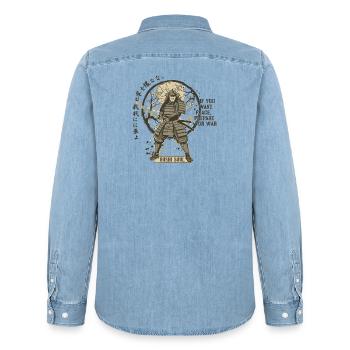 Bushi Seele Samurai in Blüten - Männer Jeanshemd Organic von Stanley/Stella - verwaschenes Hellblau - Hinten - AI Model Male 185 light (185cm)