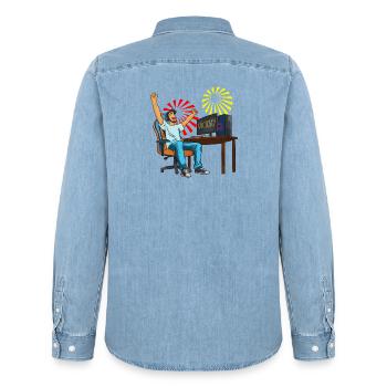 Victoire dans le jeu vidéo ! - Chemise en denim homme bio Stanley/Stella - bleu clair délavé - Dos - AI Model Male 185 light (185cm)