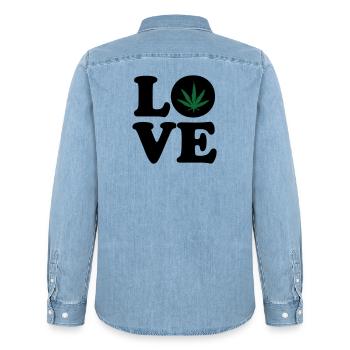 Love weed cannabis  - Chemise en denim homme bio Stanley/Stella - bleu clair délavé - Dos - AI Model Male 185 light (185cm)
