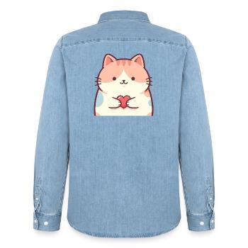 Cuddly Kitten Heart Cartoon Cat - Men’s Organic Denim Shirt by Stanley/Stella - light wash - Back - AI Model Male 185 light (185cm)