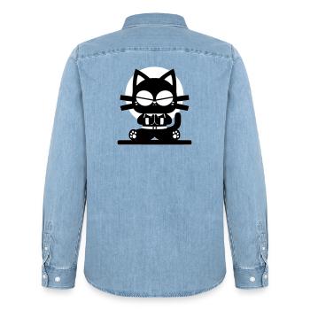 Conception minimale de la méditation zen cat - Chemise en denim homme bio Stanley/Stella - bleu clair délavé - Dos - AI Model Male 185 light (185cm)