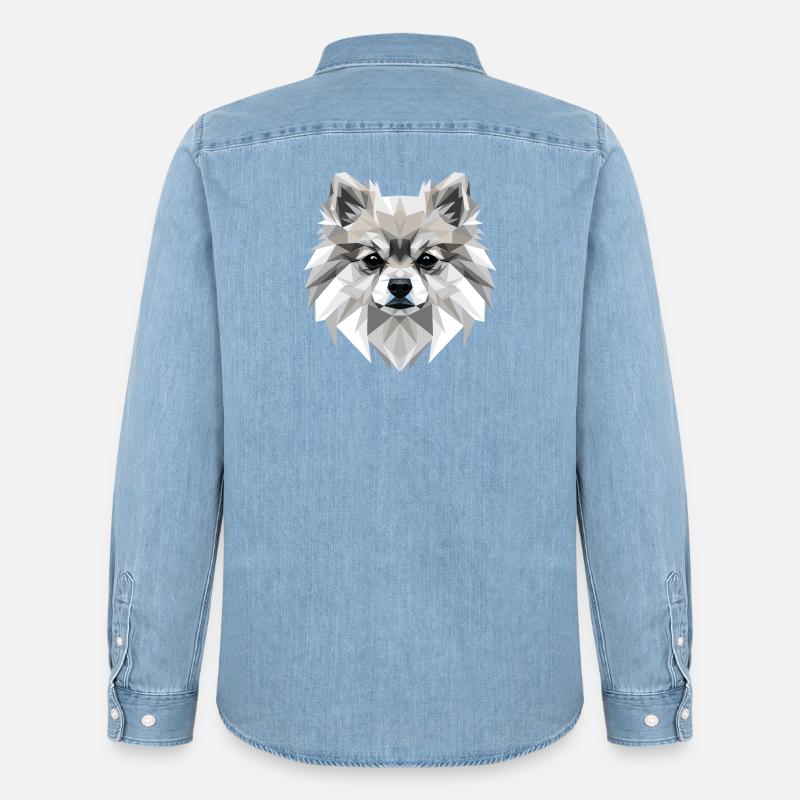 Pomerania Pomeranian Pom Dolce Tedesco Spitz - Camicia in denim uomo bio di Stanley/Stella - azzurro chiaro slavato