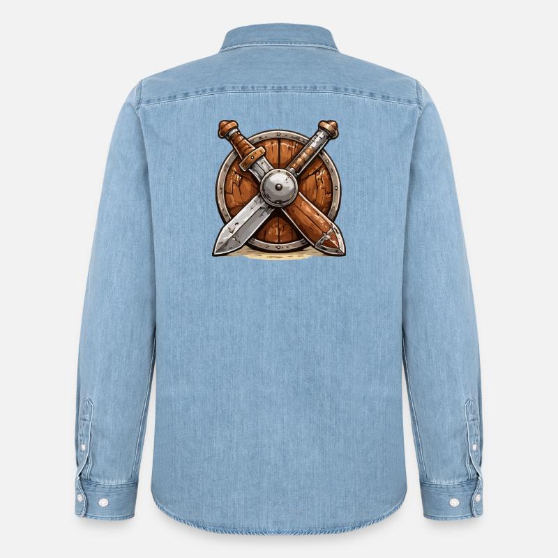 Schild und Schwerter Wikinger - Männer Jeanshemd Organic von Stanley/Stella - verwaschenes Hellblau