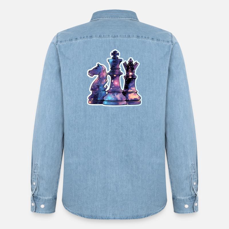 Pièces d’échecs dans l’espace – Galaxy Nebe - Chemise en denim homme bio Stanley/Stella - bleu clair délavé