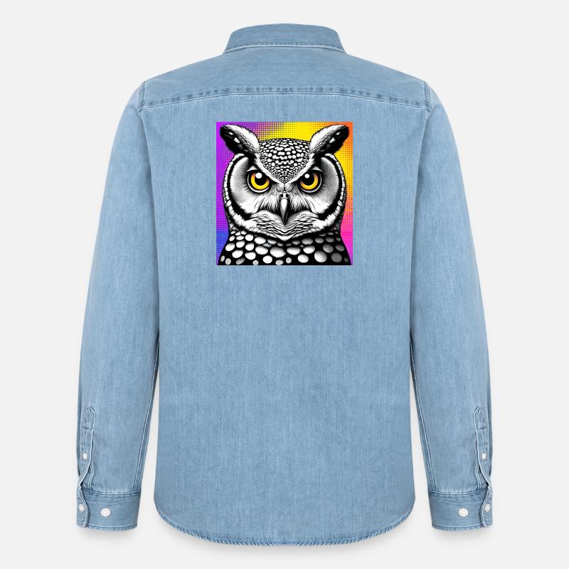Eule - Männer Jeanshemd Organic von Stanley/Stella - verwaschenes Hellblau
