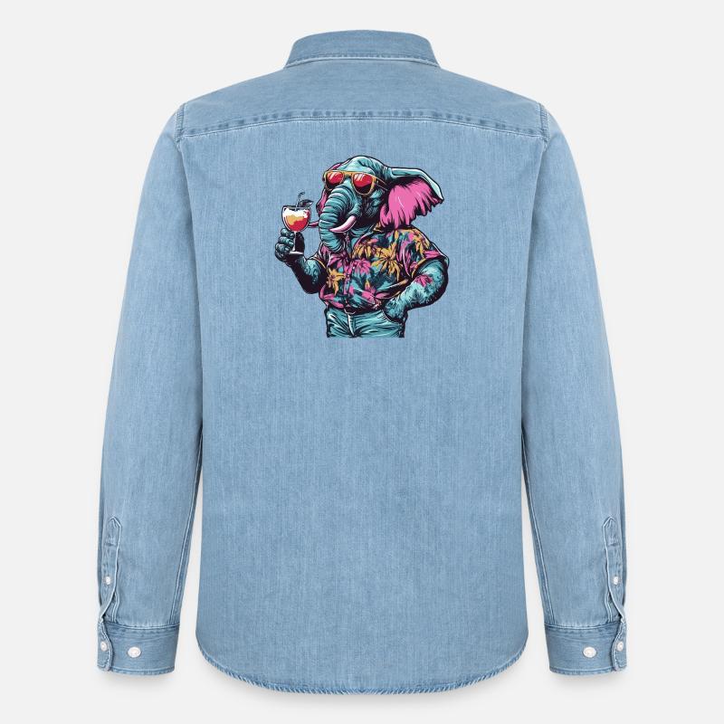 Elefant Comic Sommer - Männer Jeanshemd Organic von Stanley/Stella - verwaschenes Hellblau