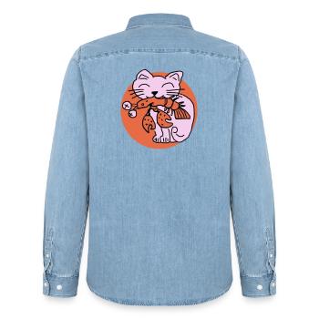 Katze frisst Krebs auf - Männer Jeanshemd Organic von Stanley/Stella - verwaschenes Hellblau - Hinten - AI Model Male 185 light (185cm)