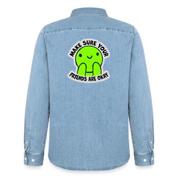Assurez-vous que vos amis vont bien Logo de citation des amis - Chemise en denim homme bio Stanley/Stella - bleu clair délavé - Dos - AI Model Male 185 light (185cm)