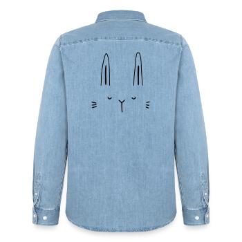 Bunny rabbit face face gift idea - Men’s Organic Denim Shirt by Stanley/Stella - light wash - Back - AI Model Male 185 light (185cm)