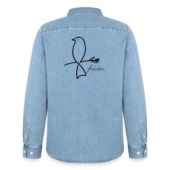 Peace - Men’s Organic Denim Shirt by Stanley/Stella - light wash - Back - AI Model Male 185 light (185cm)